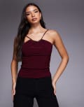 [ASOS DESIGN] ASOS DESIGN slinky cami top with metal crescent in burgundy-Red XS Burgundy