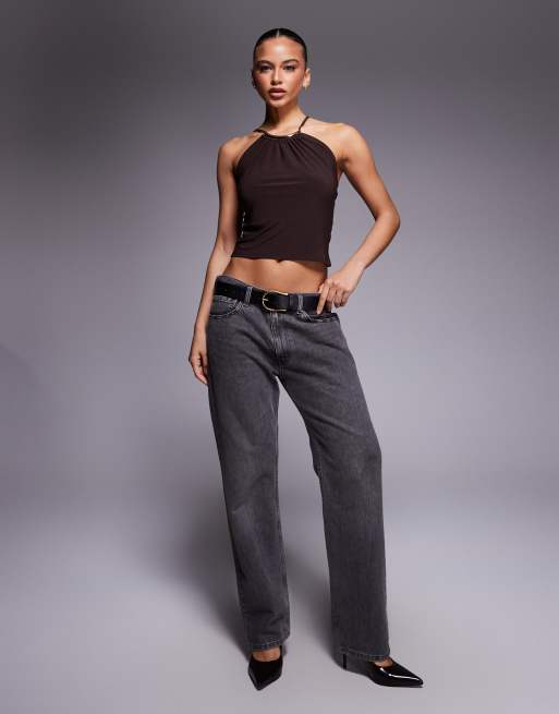 ASOS DESIGN slinky cami top with metal crescent in chocolate, 2 of 4