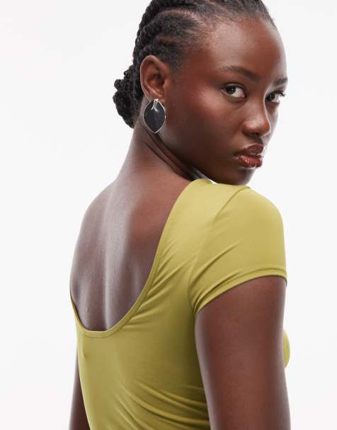 ASOS DESIGN slinky cap sleeve scoop back top in green - view 1