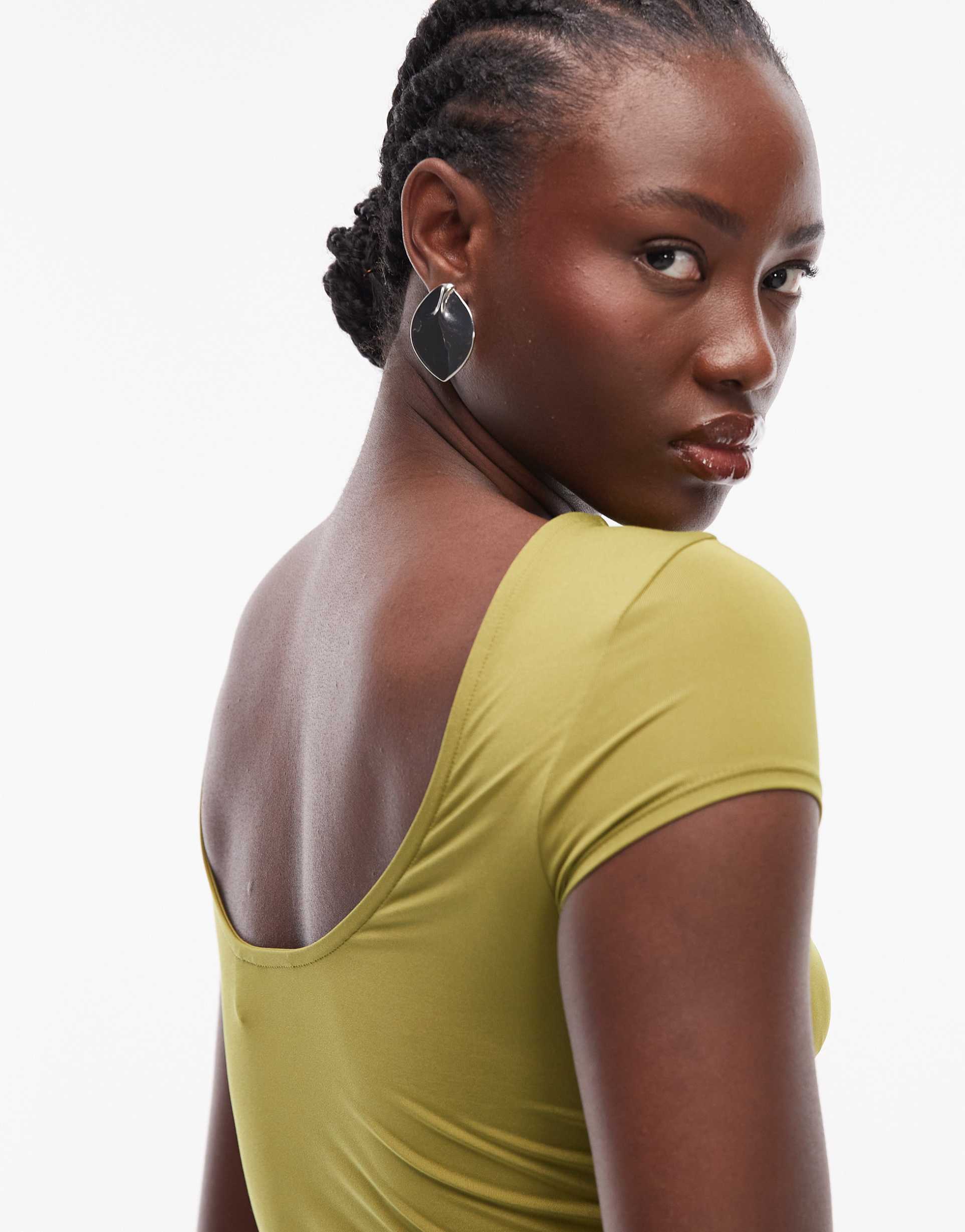 asos design slinky cap sleeve scoop back top in green