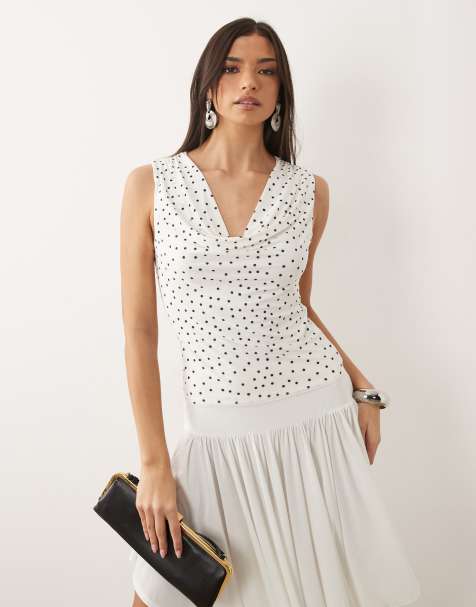 ASOS DESIGN slinky cowl drape top in spot print - view 1