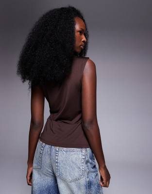 Asos Design Slinky Cowl Draped Halter In Brown