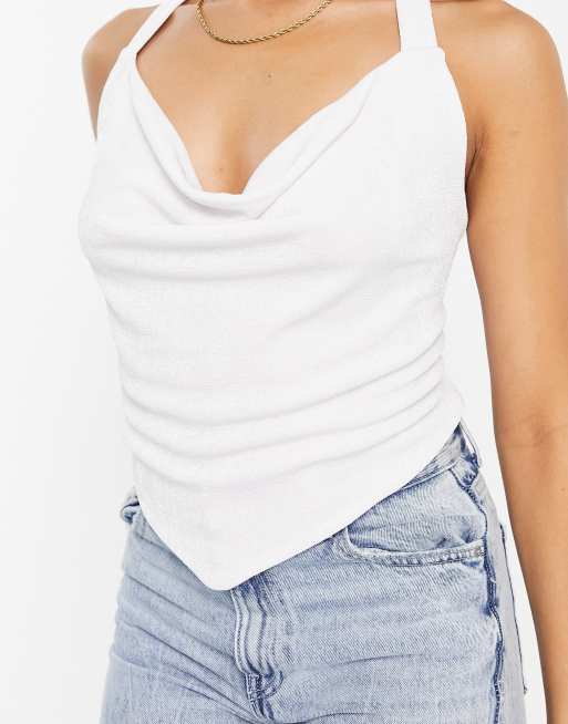 ASOS DESIGN slinky cowl neck halter top in white