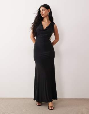 Asos Design Slinky Cowl Neck Maxi Dress In Black