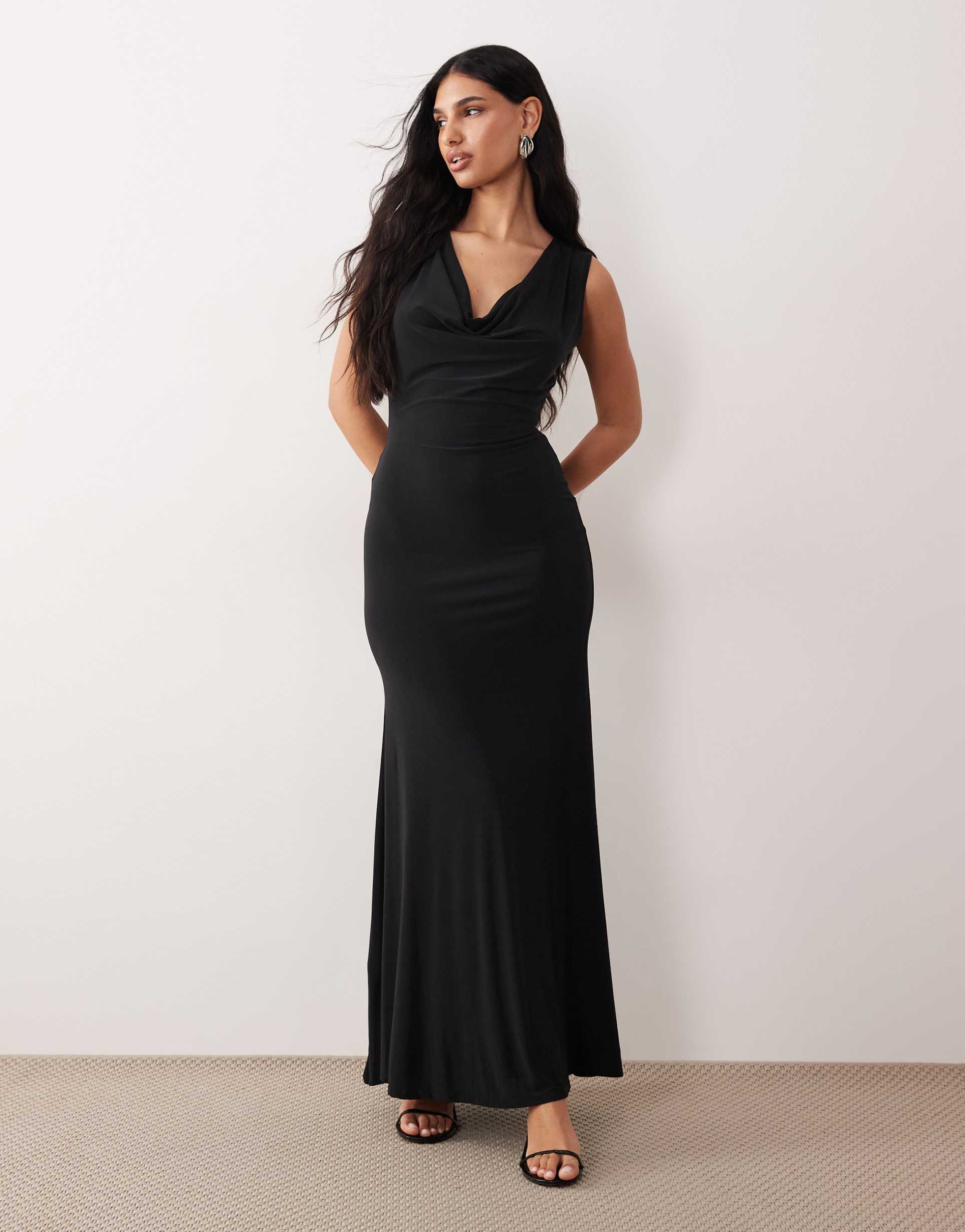asos design slinky cowl neck maxi dress in black