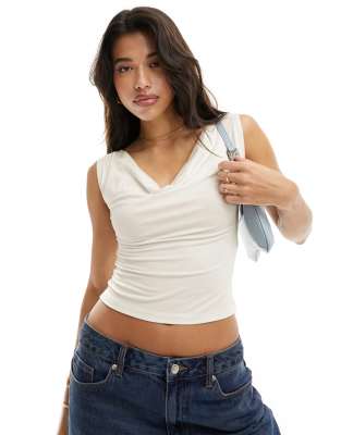 ASOS DESIGN slinky cowl neck top in ivory - view 1