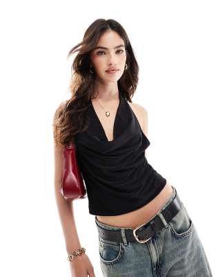 ASOS DESIGN slinky cowl top in black