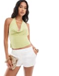 [ASOS DESIGN] ASOS DESIGN slinky cowl top in chartreuse-Green 16 Chartreuse