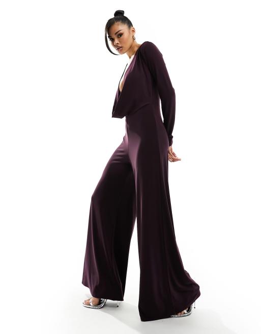 Long Sleeve Wide Leg Slinky Jumpsuit