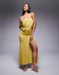 [ASOS DESIGN] ASOS DESIGN slinky cross-front maxi dress with cowl back in green 10 Green