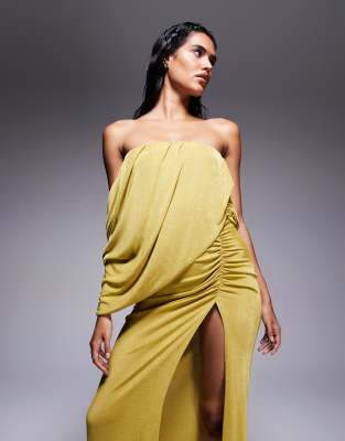 Asos Design Slinky Cross Front Maxi Dress With Cowl Back In Yellow