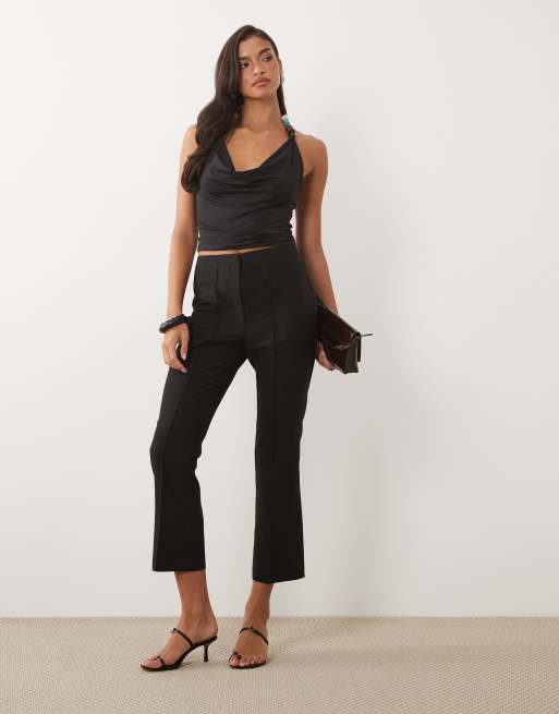 ASOS DESIGN slinky cross-over cowl neck top with bead detail in black, 2 of 4