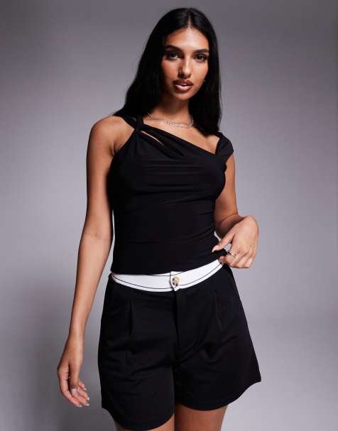 ASOS DESIGN slinky cross strap cut out top in black - view 1