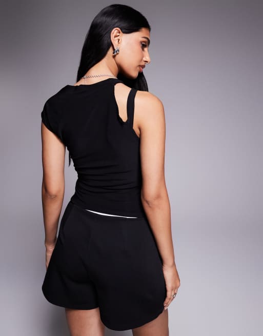 ASOS DESIGN slinky cross-strap cut-out top in black, 4 of 4