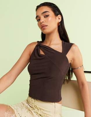 Asos Design Slinky Cross Strap Cut Out Top In Burgundy