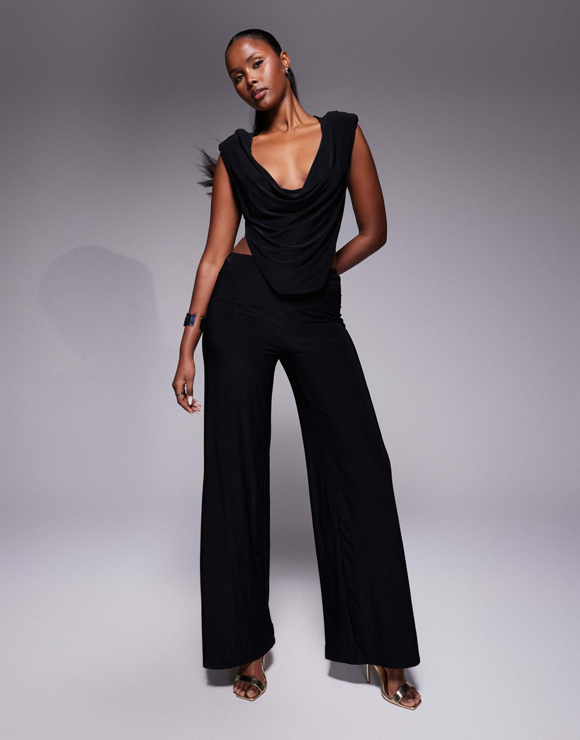 asos design slinky cut out jumpsuit in black