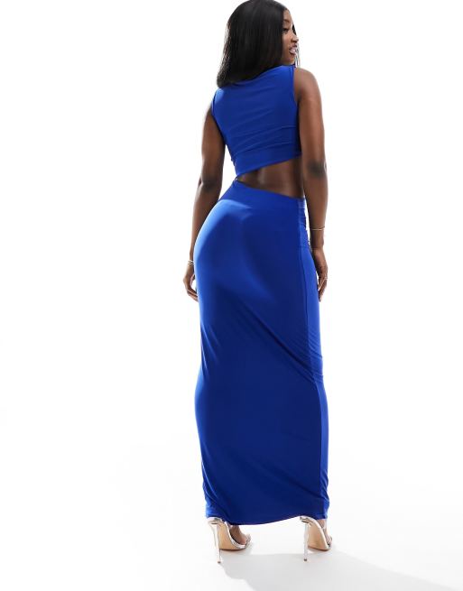 ASOS DESIGN slinky cut-out maxi dress in cobalt blue