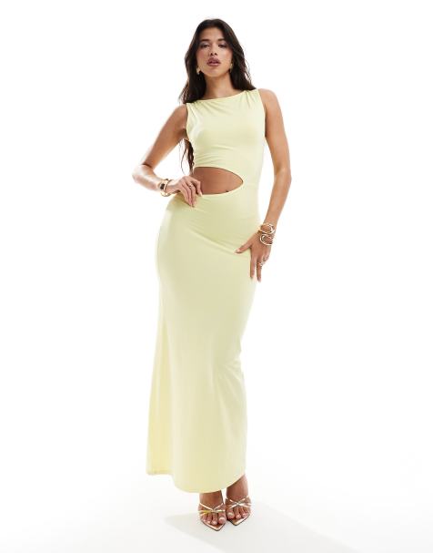 ASOS DESIGN slinky cut out maxi dress in lemon - view 1