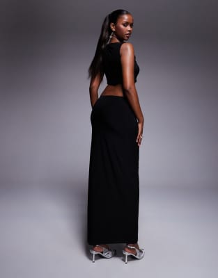 Asos Design Slinky Cut Out With Pearl Trim And Side Split Maxi Dress In Black