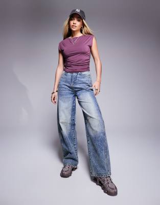 Asos Design Slinky Double Layer Ruched Side Top In Purple