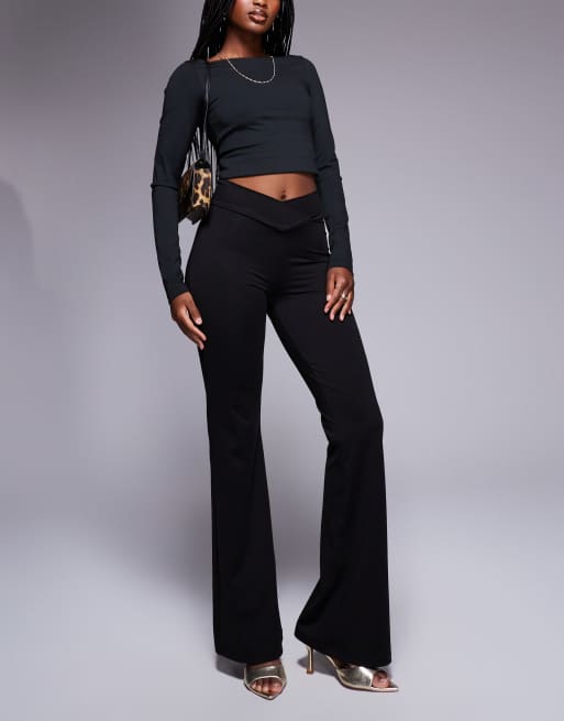ASOS DESIGN slinky double lined flares with V waistband in black