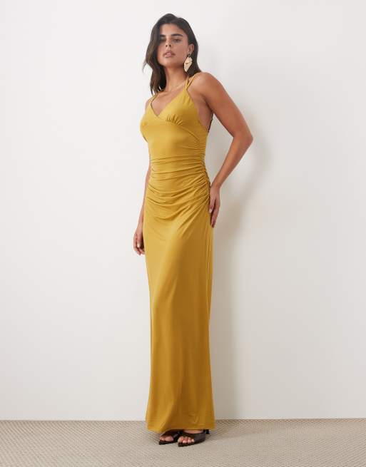 ASOS DESIGN slinky double strap detail maxi dress in brown, 2 of 4