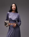 [ASOS DESIGN] ASOS DESIGN slinky drape balloon sleeve top with tie back detail in grey (part of a set) XS Grey