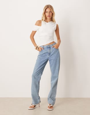 Asos Design Slinky Drape One Shoulder Top In White