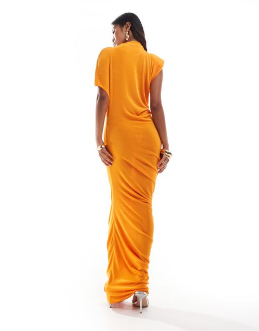 ASOS DESIGN slinky draped evening dress in orange