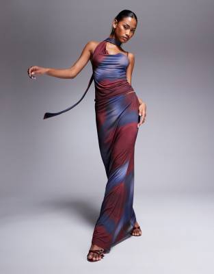 Asos Design Slinky Fishtail Maxi Skirt In Multi