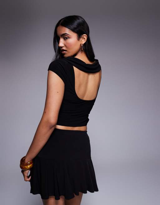 ASOS DESIGN slinky flippy mini skirt in black (Part of a set), 4 of 5