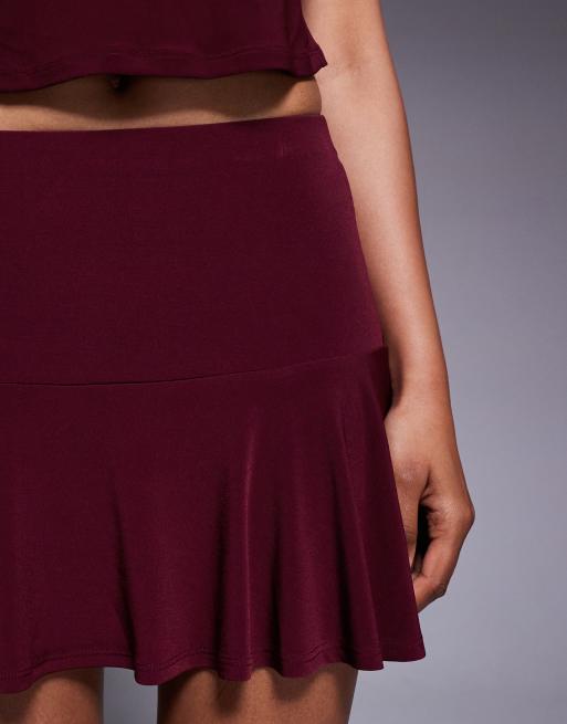 ASOS DESIGN slinky flippy mini skirt in burgundy - part of a set, 4 of 5