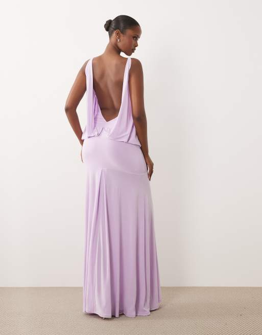ASOS DESIGN slinky floor length maxi dress with drop waist in lilac, 3 of 4