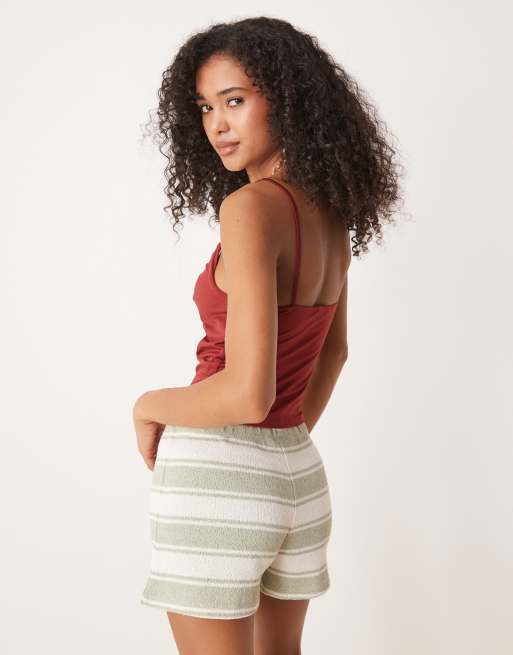ASOS DESIGN slinky gathered cami top with cut out bead detail in burgundy