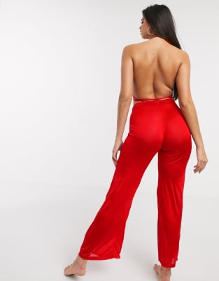 red slinky jumpsuit