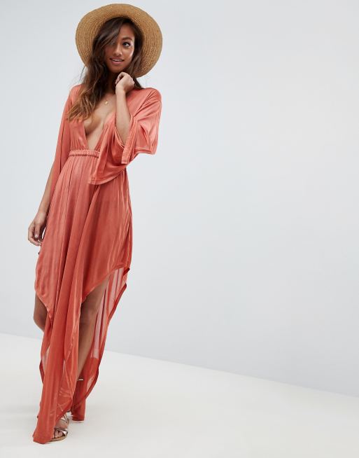 ASOS DESIGN slinky glam long sleeve plunge beach dress | ASOS