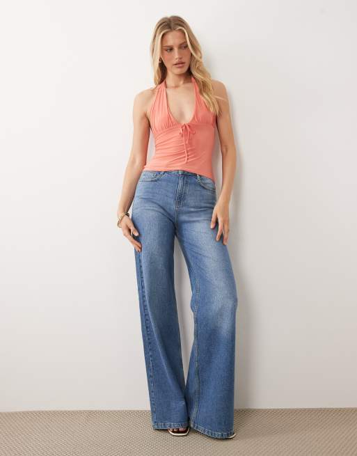 ASOS DESIGN slinky halterneck top in coral, 2 of 4