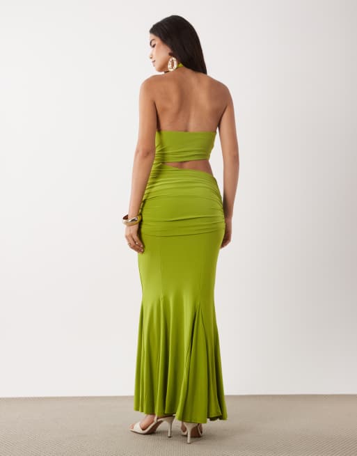 ASOS DESIGN slinky halternekjurk met plooien in groen, 4 van 4