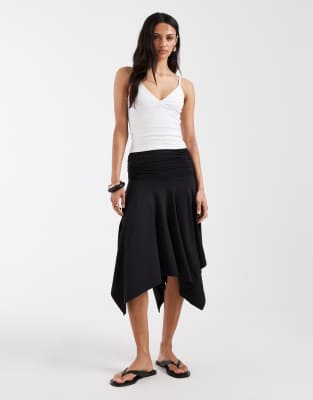 ASOS DESIGN slinky hanky hem skirt in black