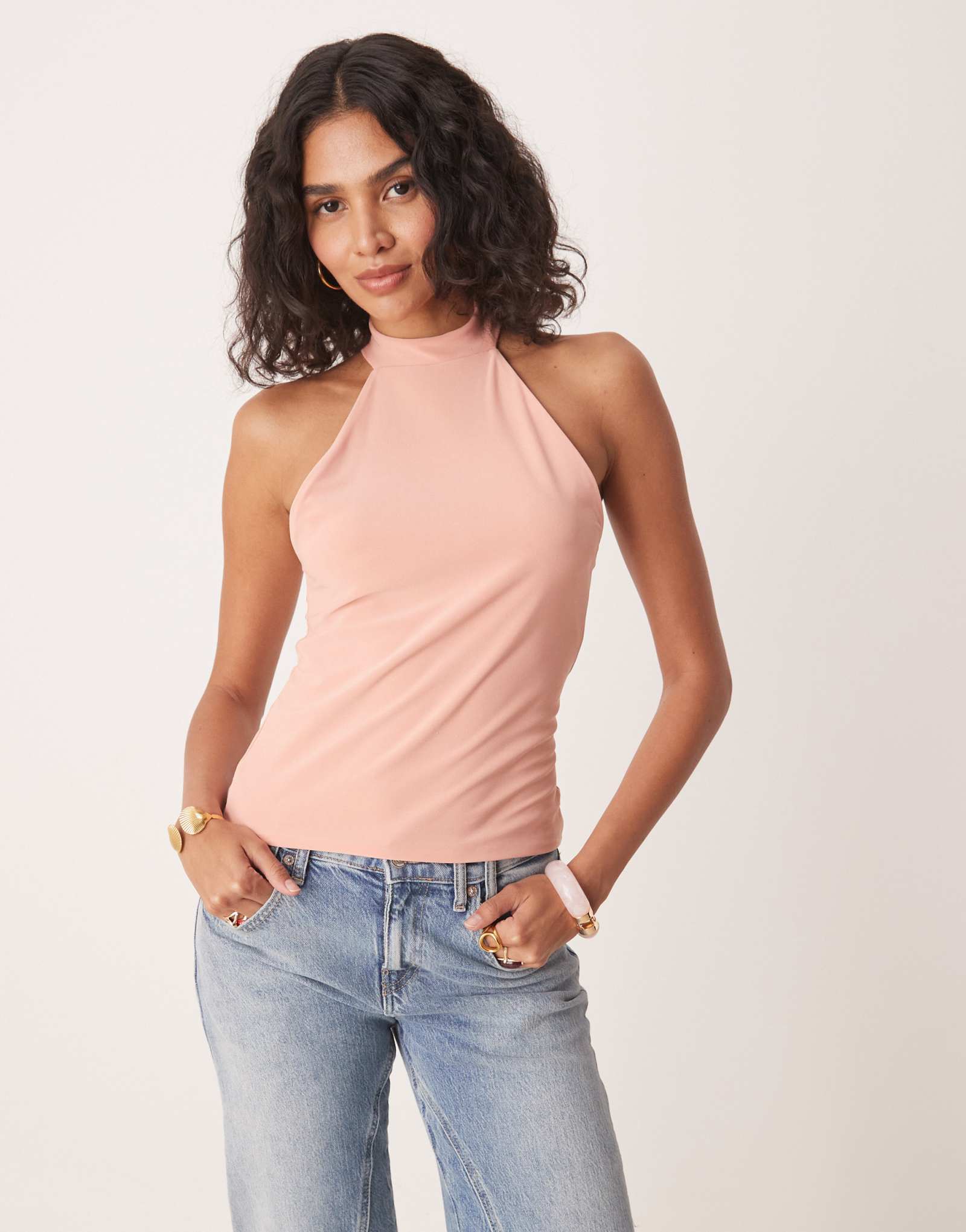 Облегающая майка-гонщик с высоким вырезом от ASOS DESIGN пастельно-розового цвета