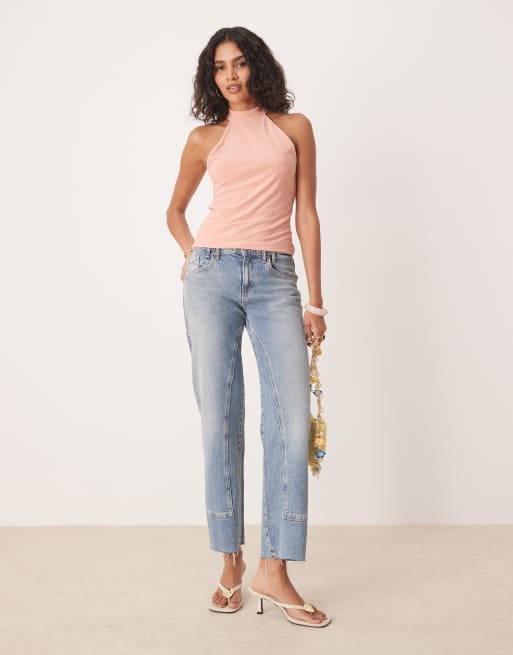 ASOS DESIGN slinky high neck racer tank top in pastel pink, 2 of 4