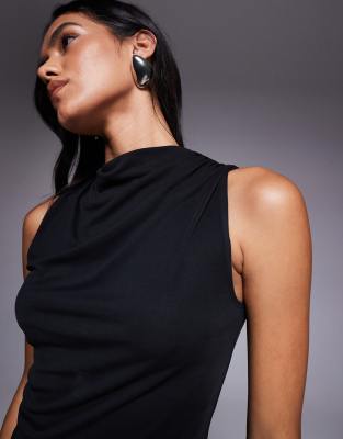Asos Design Slinky High Neck Ruched Top In Red