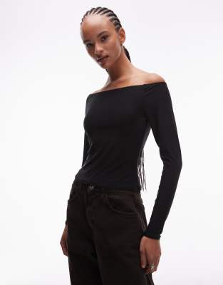 Asos Design Slinky High Off The Shoulder Top In Black