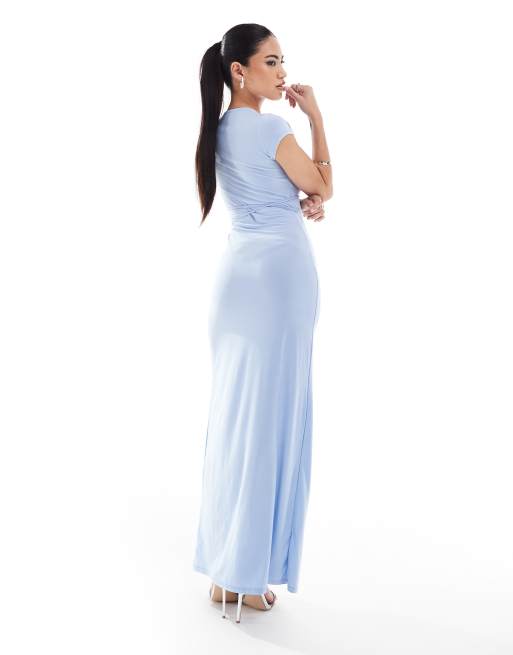 ASOS DESIGN slinky keyhole midi dress with tie detail in sky blue
