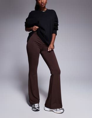 Asos Design Slinky Kick Flare Leggings In Chocolate-brown