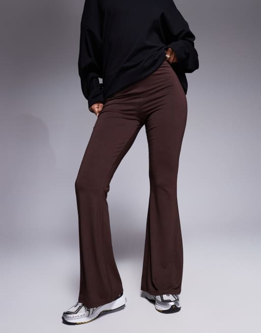 ASOS DESIGN slinky kick flare leggings in chocolate
