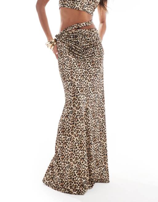 ASOS DESIGN slinky knot detail fishtail maxi skirt in animal - part of a set