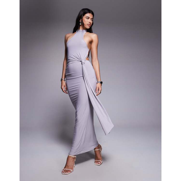 ASOS DESIGN slinky knot front cowl neck maxi dress in slate grey | ASOS