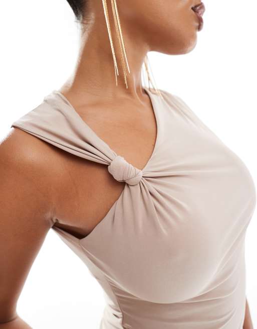ASOS DESIGN slinky knot shoulder tank top in mushroom