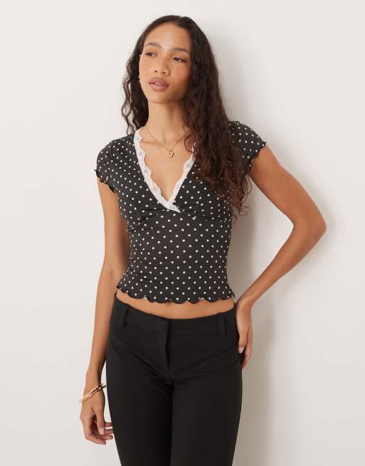 ASOS DESIGN slinky lace trim v-neck top